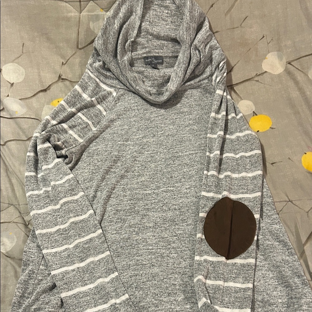 Market & Spruce Gray Striped Cowl Neck Sweater